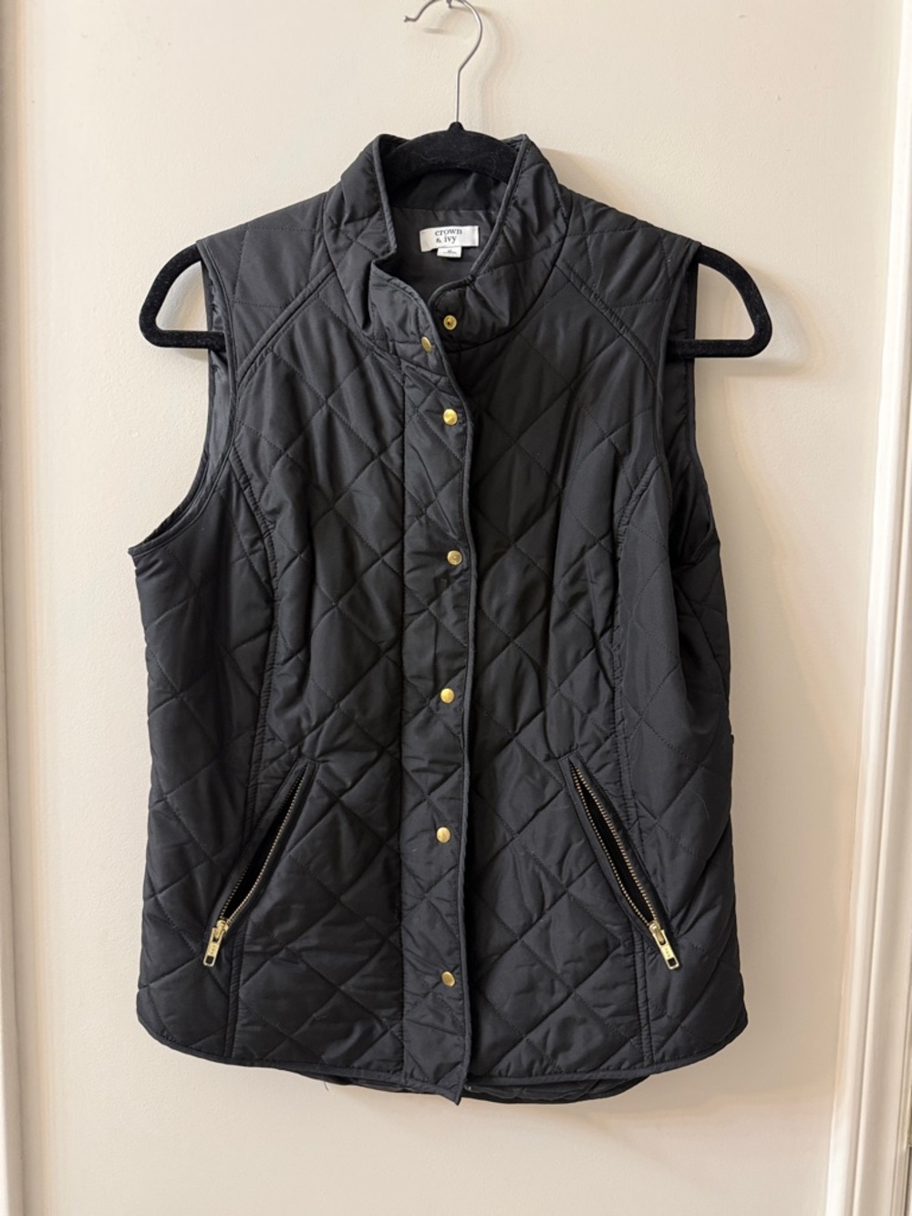 crown & ivy Black Quilted Jacket with Gold Buttons